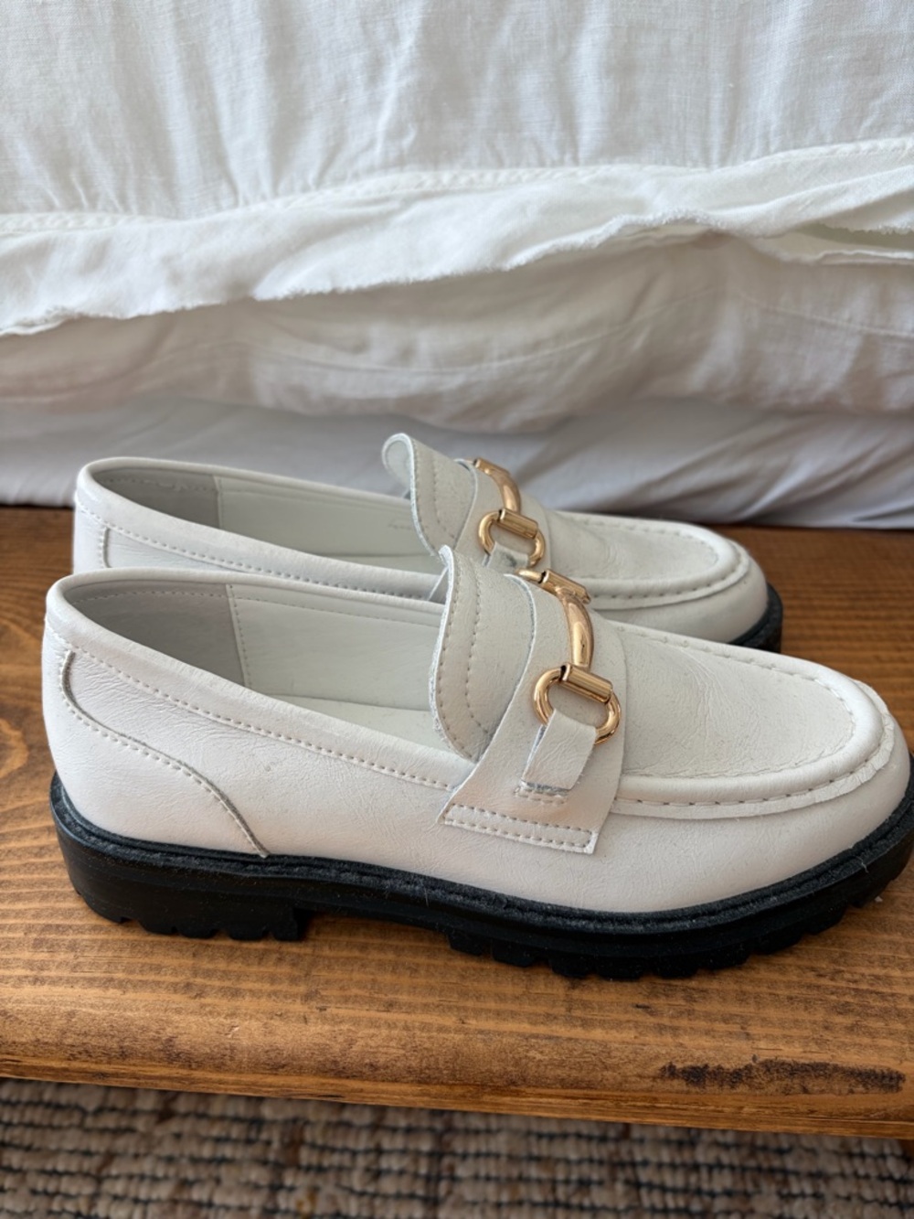 Women’s White Leather Loafers